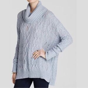 Free People Distressed Pale Blue Turtleneck Neck Sweater